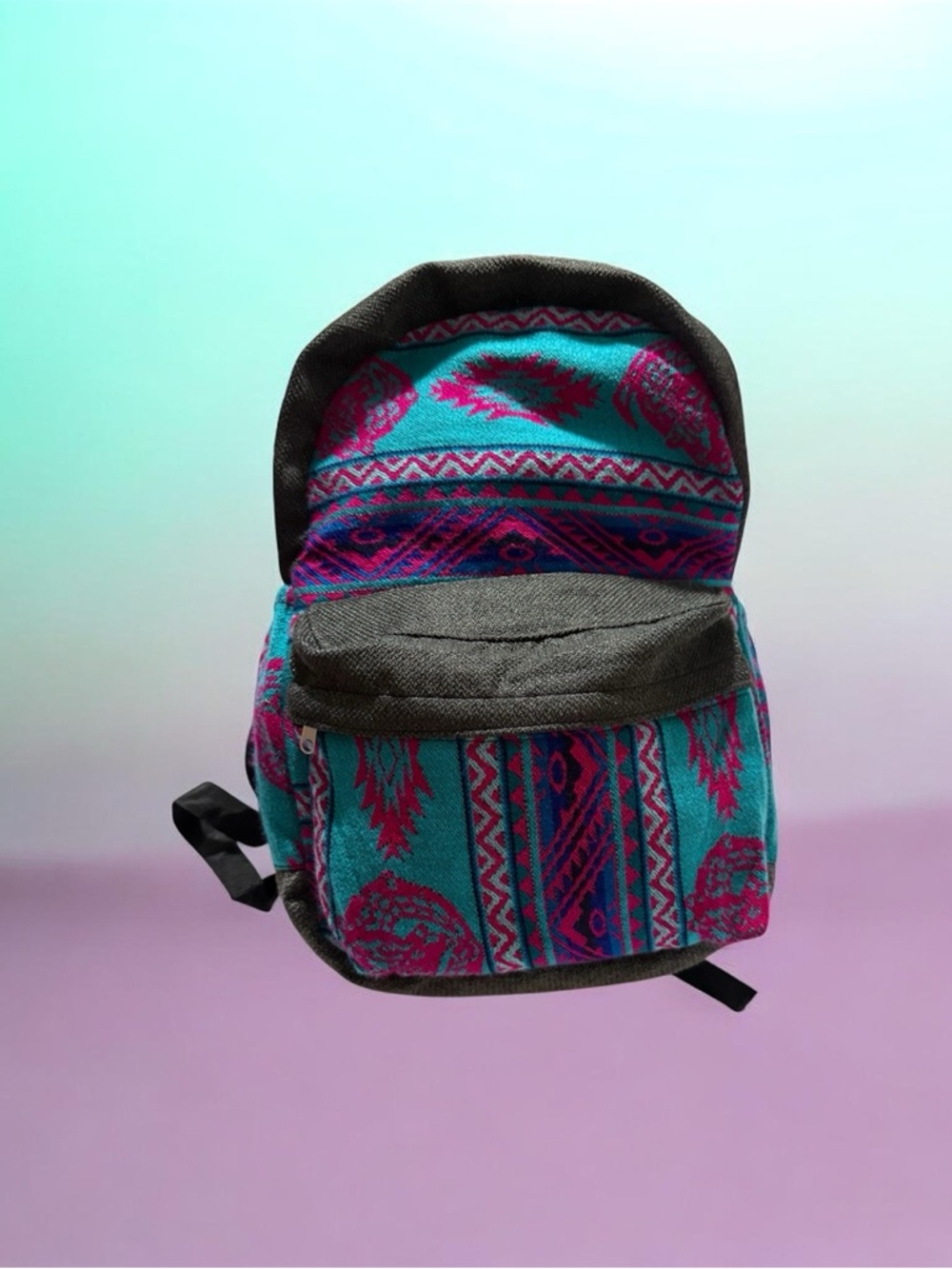 Boho Southwestern Woven Mini Backpack Turquoise Pink Black Festival Bag